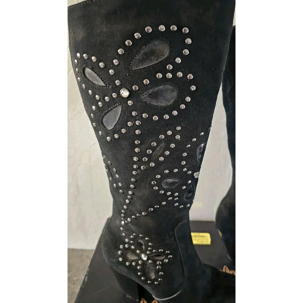 Colin Stuart Studded Black Suede Knee High Boots, women's size 8M